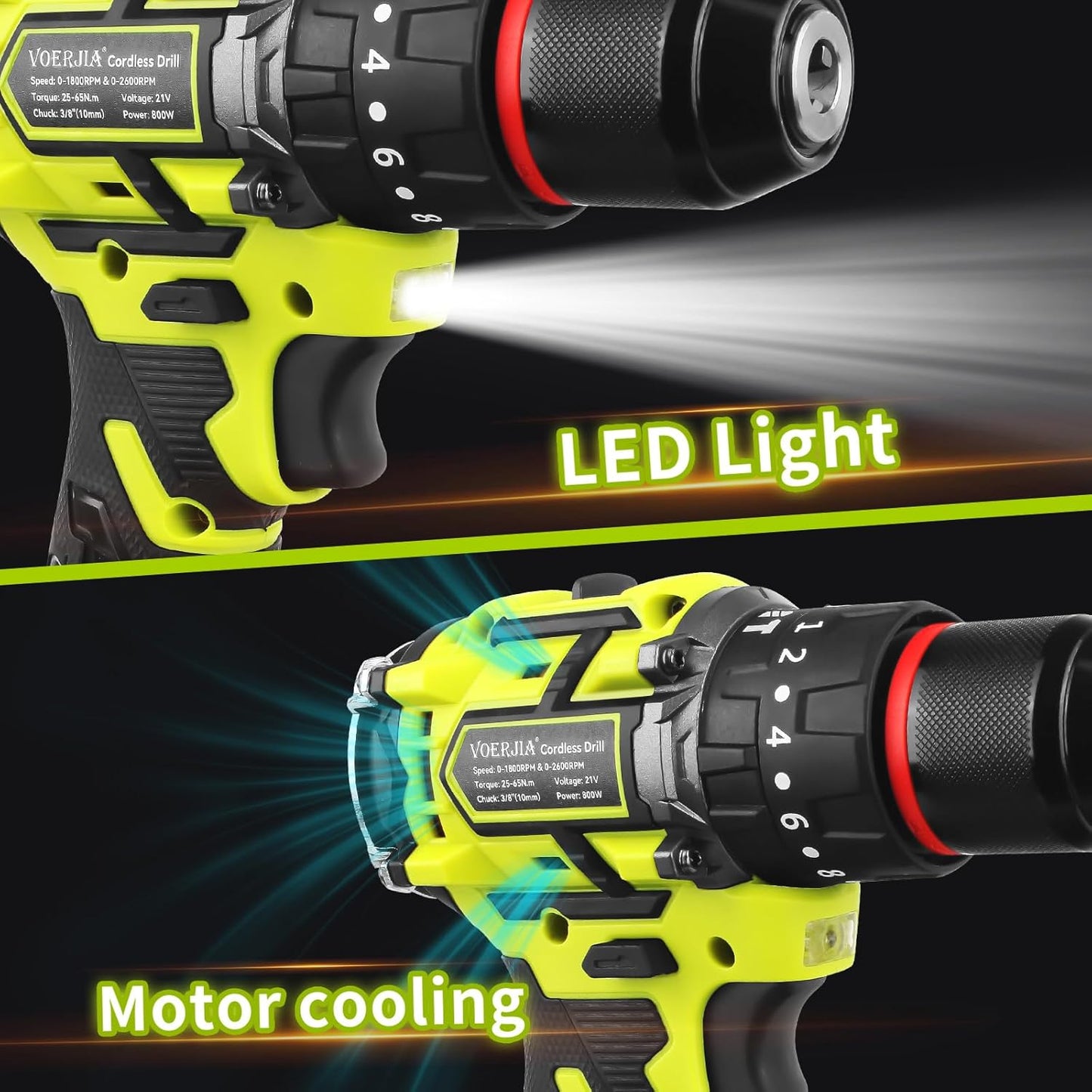 VOERJIA Akulamatora triecienurbjmašīna ar bezoglīšu motoru